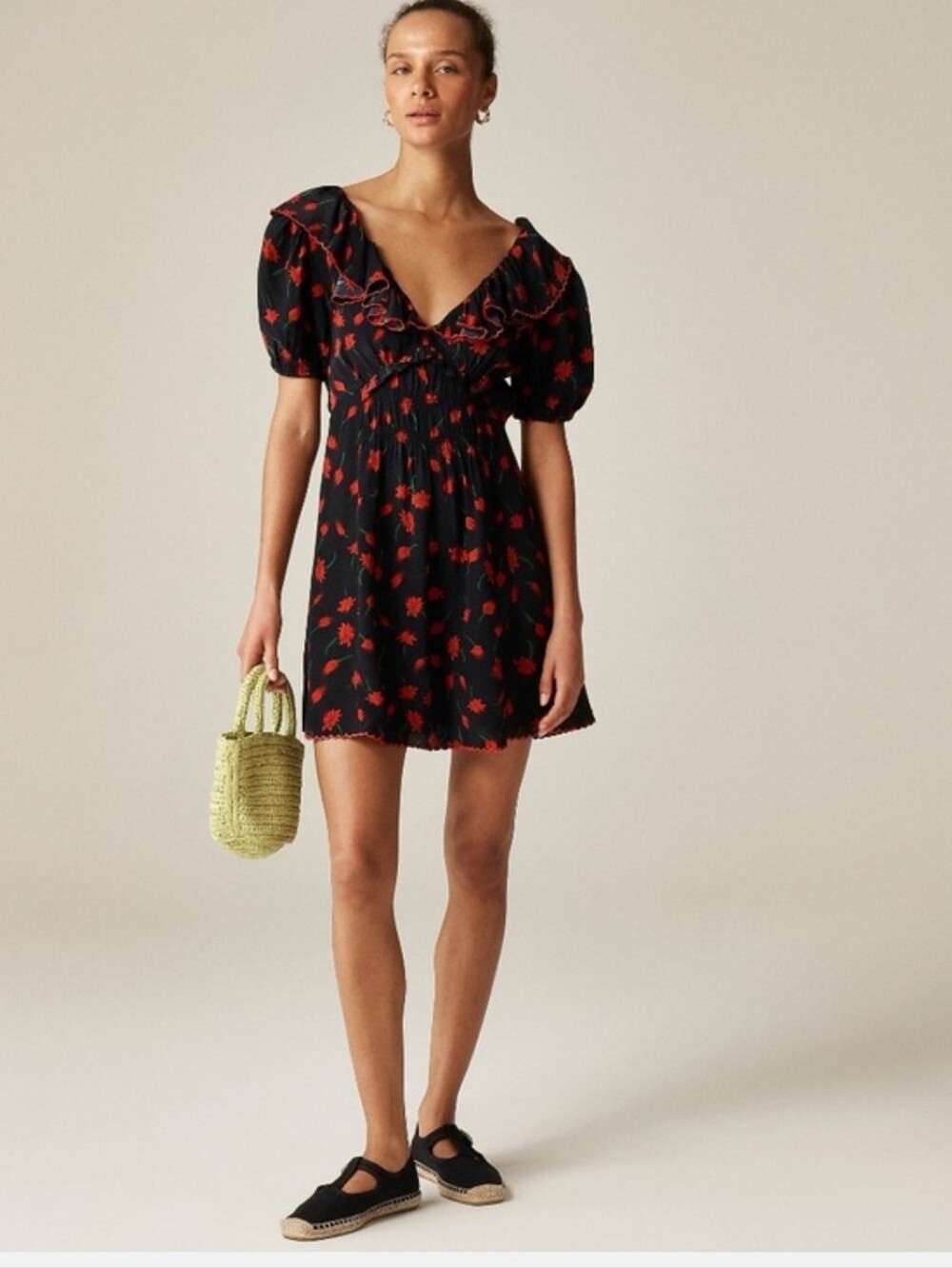 J Crew Ruffle-collar mini dress in painted daisy print CK290 Size 12 NWT Floral